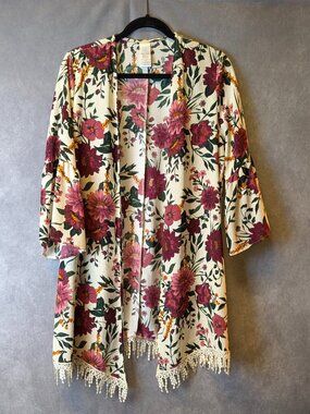 Gorgeous,  Flounce Sleeved, Floral, Cottagecore, Lace Fringe Cardigan